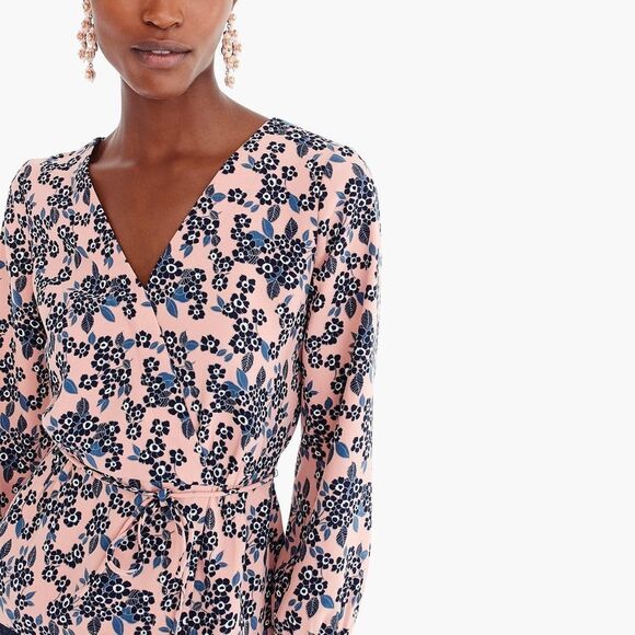 J. Crew Drapey crepe faux-wrap blouse in blush bouquet - Picture 5 of 14